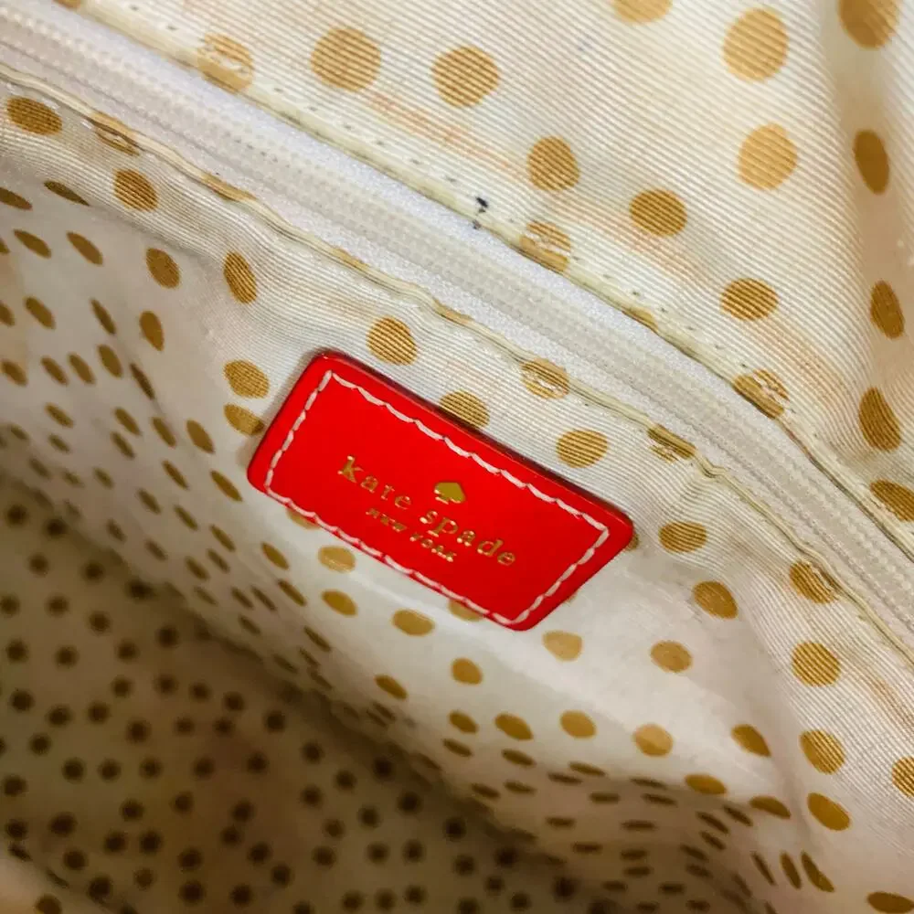 Kate Spade Red Leather Satchel Crossbody Bag Gold Hardware Polka Dot Lining